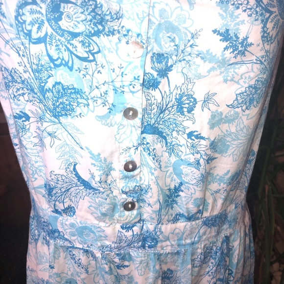VICTORIA HILL SIZE 14 BLUE FLORAL SLEEVELESS DRESS WITH EMBROIDERED TRIM EUC - Picture 2 of 6